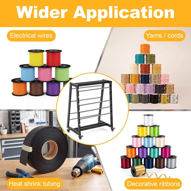 Alt view image 6 of 6 - Heavy Duty 8 Rod Wire Spool Rack with Locking Wheels 400 lb Capacity Cable Dispenser for Electrical, Industrial and Retail Use, Adjustable Stainless Steel Rods, Mobile Wire Holder Organizer
