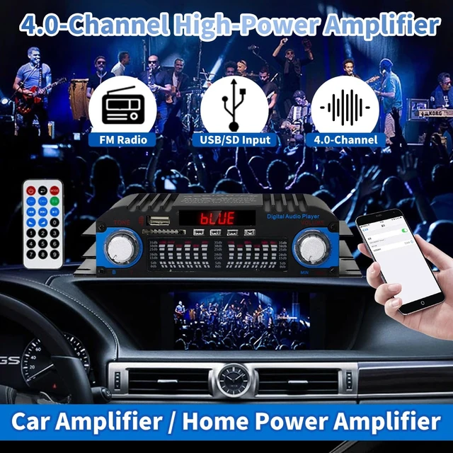 Alt view image 2 of 7 - 4CH Bluetooth 5.0 Home Audio Amplifier Power,RMS 40Wx4 Digital Receiver Amplifier with Active Subwoofer, Sound Audio System w/AUX, Headphone Jack, USB, SD, Remote Control-Black