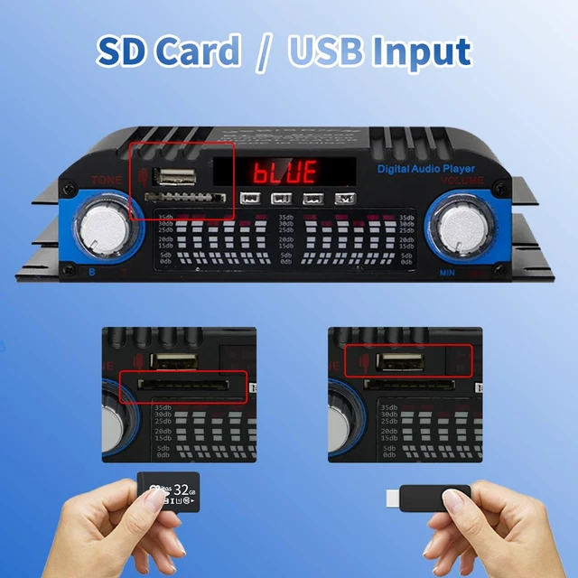 Alt view image 7 of 7 - 4CH Bluetooth 5.0 Home Audio Amplifier Power,RMS 40Wx4 Digital Receiver Amplifier with Active Subwoofer, Sound Audio System w/AUX, Headphone Jack, USB, SD, Remote Control-Black