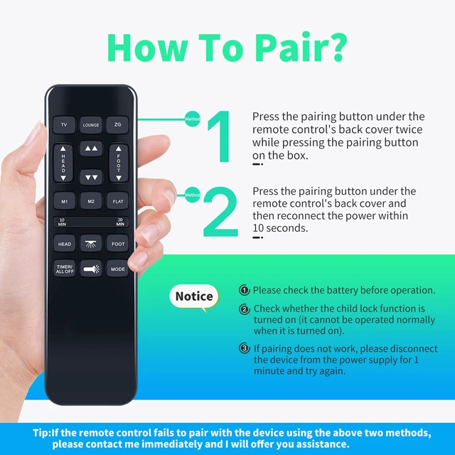 Alt view image 2 of 7 - HJH92S/HJH55 Remote for Richmat/GhostBed/BCP/Mattress Firm Bed Easy pairing,Responsive control, Head/Foot lift, Zero Gravity