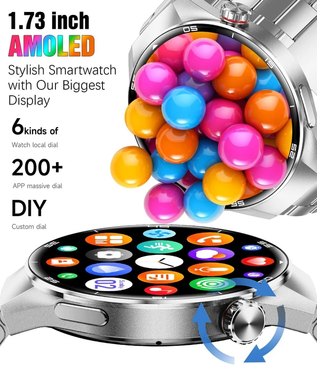 Alt view image 2 of 7 - Smart Watches for Men, 1.73" AMOLED Smartwatch with 100 Sports Modes, Heart Rate/Sleep Monitor, Bluetooth Phone Calls, IP67 Waterproof,Fitness Tracker for iPhone/Android (Silver)