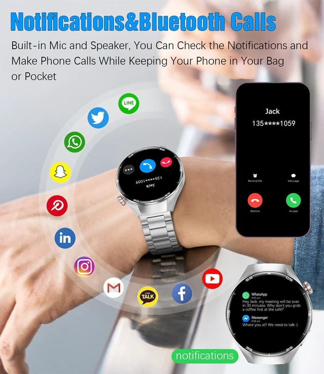 Alt view image 3 of 7 - Smart Watches for Men, 1.73" AMOLED Smartwatch with 100 Sports Modes, Heart Rate/Sleep Monitor, Bluetooth Phone Calls, IP67 Waterproof,Fitness Tracker for iPhone/Android (Silver)