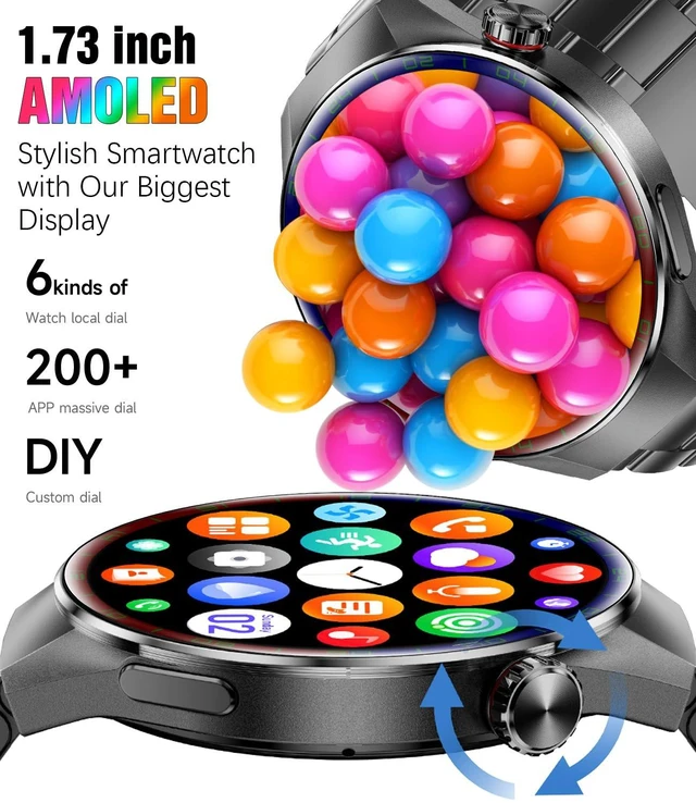 Alt view image 2 of 7 - Smart Watches for Men, 1.73" AMOLED Smartwatch with 100 Sports Modes, Heart Rate/Sleep Monitor, Bluetooth Phone Calls, IP67 Waterproof,Fitness Tracker for iPhone/Android (RB Black)