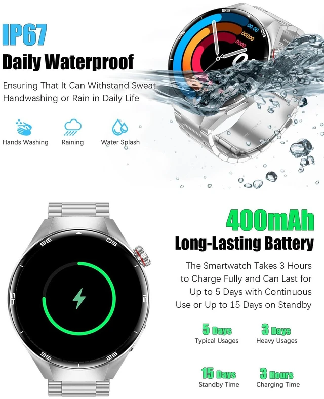 Alt view image 6 of 7 - Smart Watches for Men, 1.73" AMOLED Smartwatch with 100 Sports Modes, Heart Rate/Sleep Monitor, Bluetooth Phone Calls, IP67 Waterproof,Fitness Tracker for iPhone/Android (Silver)