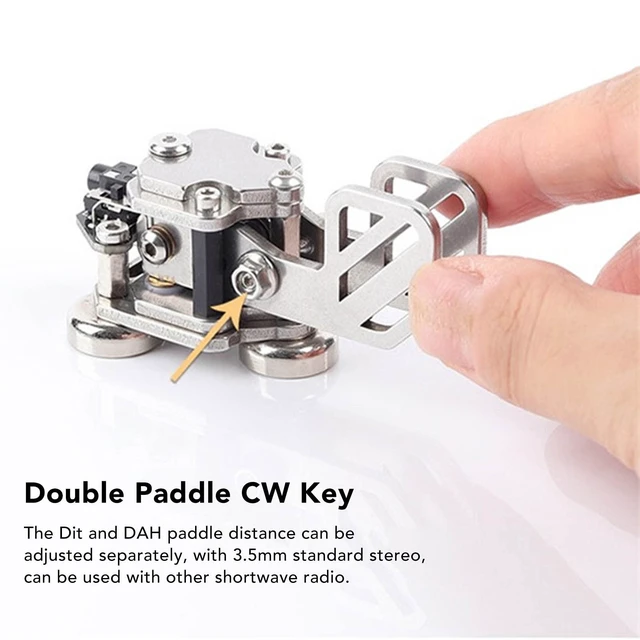 Alt view image 2 of 7 - Morse Code Key, Double Paddle Adjustable Buttons Mini CW Key Adjustable Distance Switching 3.5mm Standard Stereo Stainless Steel Automatic Telegraph Key