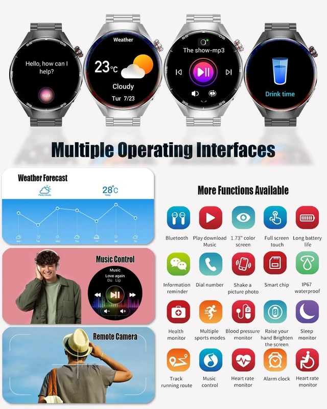 Alt view image 7 of 7 - Smart Watches for Men, 1.73" AMOLED Smartwatch with 100 Sports Modes, Heart Rate/Sleep Monitor, Bluetooth Phone Calls, IP67 Waterproof,Fitness Tracker for iPhone/Android (RB Black)