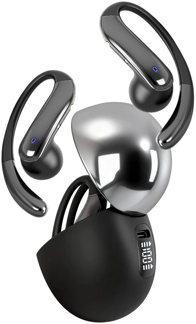 Main image of Open Ear Clip Wireless Earbuds Bone Conduction Headphones, Bluetooth 5.4, Open Ear Design for Running Fitness,OfficeBuilt-in Mic, IPX7 Waterproof, LED Display Charging Case,Ear Hooks Ear Buds