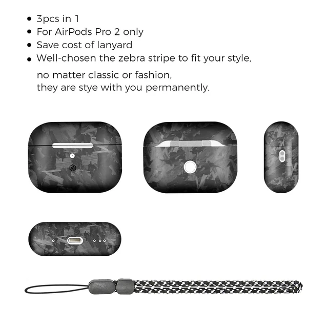 Alt view image 5 of 7 - Real Carbon Fiber Case for Airpods Pro 2nd Generation with Lanyard,AntiScratch Slim Protective Hard Cover for Airpods Pro 2 Compatible with Magsafe Wireless Charging-Forged Matte Black