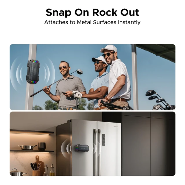 Alt view image 3 of 7 - MagGrip Magnetic Portable Speaker with RGB Light, IP67 Waterproof 10H Playtime, 10W Loud Stereo TWS Pairing, Bluetooth 5.3 Wireless Speakers for Shower Outdoor Camping Hiking Golf Cart -Black