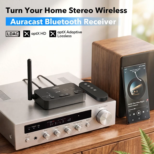 Alt view image 2 of 7 - NightPair Dual Auracast Bluetooth 6.2 Receiver, Wireless Audio Adapter for Home Stereo, Long Range Multiple Devices Audio Sharing, LDAC/ LC3/ aptX Adaptive & HD, Remote Control, Optical/AUX Output