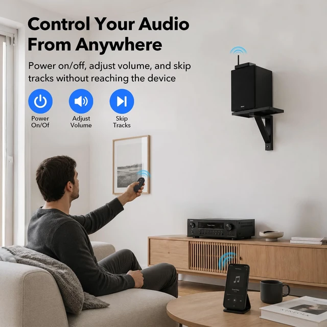 Alt view image 6 of 7 - NightPair Dual Auracast Bluetooth 6.2 Receiver, Wireless Audio Adapter for Home Stereo, Long Range Multiple Devices Audio Sharing, LDAC/ LC3/ aptX Adaptive & HD, Remote Control, Optical/AUX Output