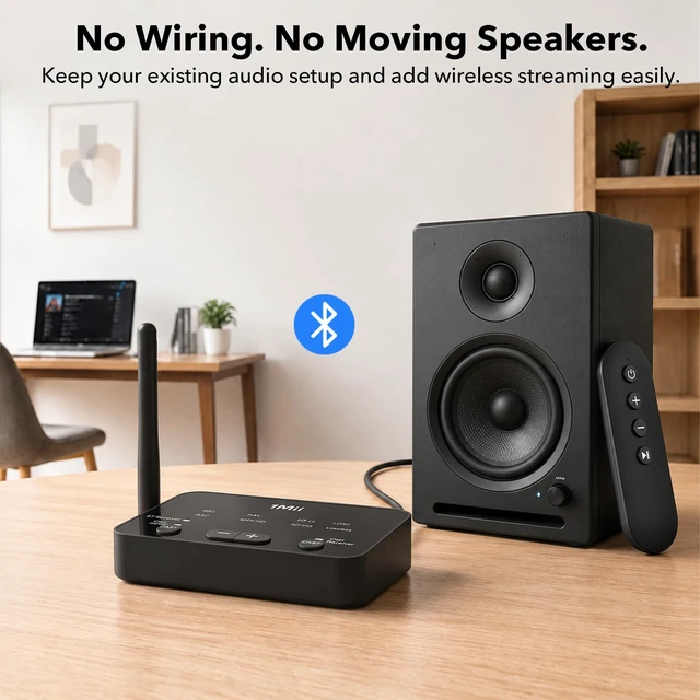 Alt view image 7 of 7 - NightPair Dual Auracast Bluetooth 6.2 Receiver, Wireless Audio Adapter for Home Stereo, Long Range Multiple Devices Audio Sharing, LDAC/ LC3/ aptX Adaptive & HD, Remote Control, Optical/AUX Output