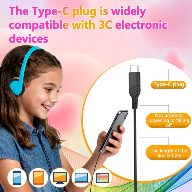 Alt view image 5 of 7 - Type C Headphones Bulk for Classroom School Kids 25 Pack,USB C Wired Headphones for School Compatible with Pad Smartphones Mixed Colors
