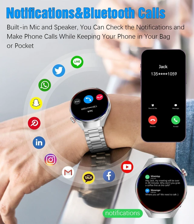 Alt view image 3 of 7 - Smart Watches for Men, 1.73" AMOLED Smartwatch with 100 Sports Modes, Heart Rate/Sleep Monitor, Bluetooth Phone Calls, IP67 Waterproof,Fitness Tracker for iPhone/Android (RB Silver)