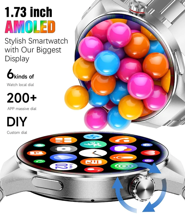 Alt view image 2 of 7 - Smart Watches for Men, 1.73" AMOLED Smartwatch with 100 Sports Modes, Heart Rate/Sleep Monitor, Bluetooth Phone Calls, IP67 Waterproof,Fitness Tracker for iPhone/Android (RB Silver)