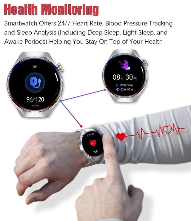 Alt view image 5 of 7 - Smart Watches for Men, 1.73" AMOLED Smartwatch with 100 Sports Modes, Heart Rate/Sleep Monitor, Bluetooth Phone Calls, IP67 Waterproof,Fitness Tracker for iPhone/Android (RB Silver)