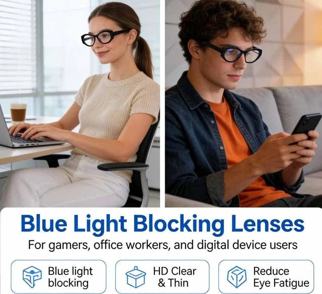 Alt view image 2 of 7 - Bluetooth Smart Glasses Blue Light Blocking Audio Bluetooth Glasses for Men Women Built-in Speakers and Mic, Blue Light Filter Lens