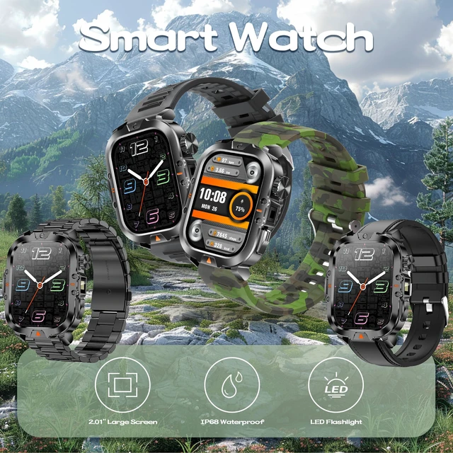 Alt view image 2 of 6 - Smart Watches for Men(Answer/Make Call), LED Lighting, 2.01" HD Fitness Tracker with Blood Pressure/Heart Rate Monitor, Waterproof Fitness Watch for Men, Smart Watch for Android/iOS Phones (Black)