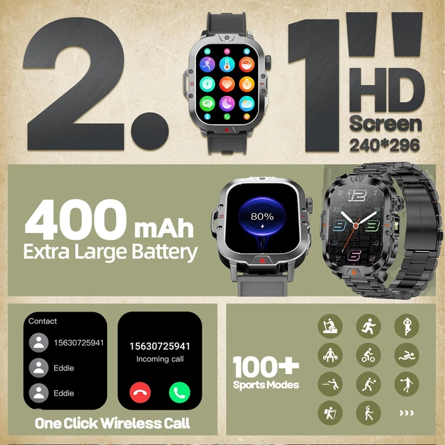 Alt view image 3 of 6 - Smart Watches for Men(Answer/Make Call), LED Lighting, 2.01" HD Fitness Tracker with Blood Pressure/Heart Rate Monitor, Waterproof Fitness Watch for Men, Smart Watch for Android/iOS Phones (Black)