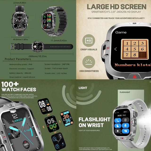 Alt view image 5 of 6 - Smart Watches for Men(Answer/Make Call), LED Lighting, 2.01" HD Fitness Tracker with Blood Pressure/Heart Rate Monitor, Waterproof Fitness Watch for Men, Smart Watch for Android/iOS Phones (Black)