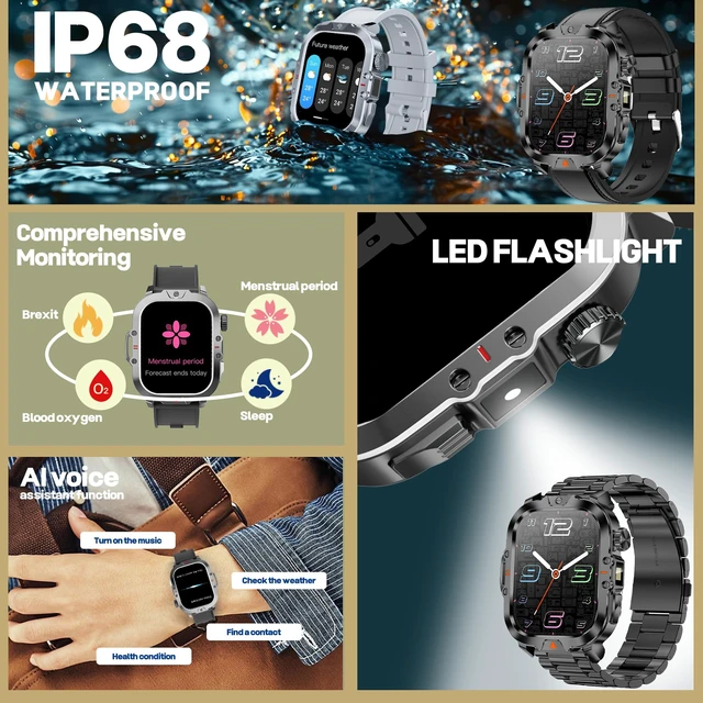 Alt view image 4 of 6 - Smart Watches for Men(Answer/Make Call), LED Lighting, 2.01" HD Fitness Tracker with Blood Pressure/Heart Rate Monitor, Waterproof Fitness Watch for Men, Smart Watch for Android/iOS Phones (Black)