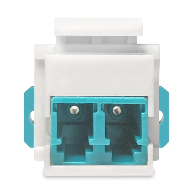 Main image of LC to LC Duplex Keystone Fiber Optic Coupler Insert for Wall Plates, Patch Panels, Surface Mount Boxes. (White LC OM3) (Pack of 24)