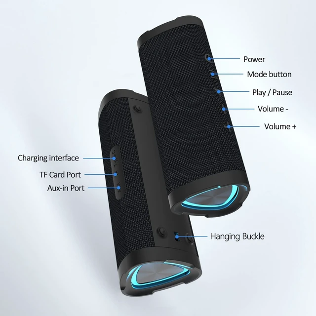 Alt view image 2 of 2 - Bluetooth Speaker, TWS Pairing Portable Bluetooth Speaker Colorful RGB Lights
