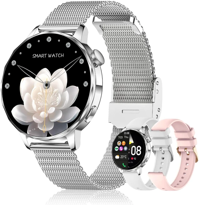 Main image of Smart Watch for Women, Bluetooth Calling, 1.27" HD Touchscreen Fitness Wellness Tracking, 100+ Sports Modes, IP68, Android & iPhone (Snow Silver)