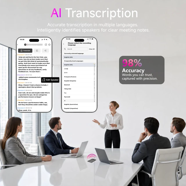 Alt view image 3 of 7 - AI Voice Recorder with Transcription & Summary, 64GB Digital Voice Recorder with App Control, AI Note Taking Device for Meetings, Lectures, Calls & Interviews, Smart Recording Device with AI Chat