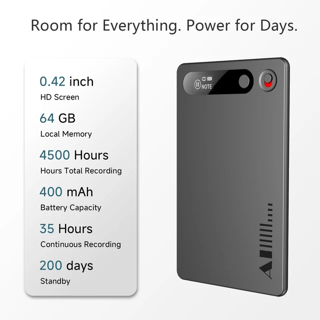 Alt view image 7 of 7 - AI Voice Recorder with Transcription & Summary, 64GB Digital Voice Recorder with App Control, AI Note Taking Device for Meetings, Lectures, Calls & Interviews, Smart Recording Device with AI Chat
