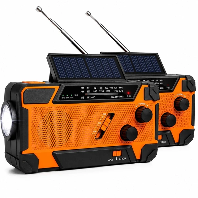 Main image of NOAA Weather Radio, Portable AM FM Emergency Radio Never Lose Power Charges 4 Ways: Solar, Hand Crank, USB-C, or AA Batteries