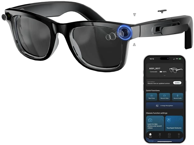 Main image of AI Smart Glasses with 8MP Camera & Voice Translator 1080P Recording 1080P Video Recording, Open-Ear Audio, Bluetooth, Voice Assistant, Wearable Camera for Travel, Sports & Meetings