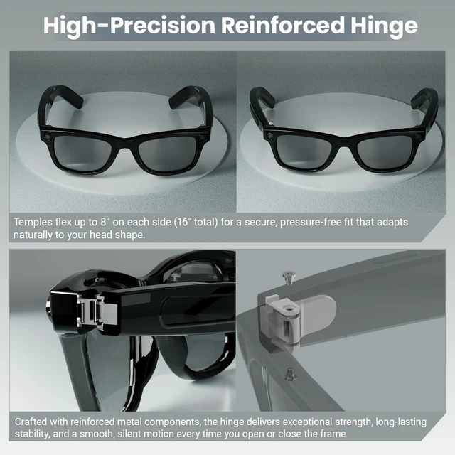 Alt view image 3 of 6 - AI Smart Glasses with 8MP Camera & Voice Translator 1080P Recording 1080P Video Recording, Open-Ear Audio, Bluetooth, Voice Assistant, Wearable Camera for Travel, Sports & Meetings