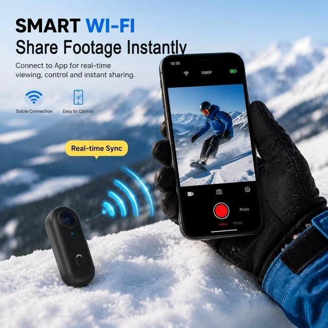 Alt view image 5 of 7 - 4K Mini Body Camera, Action Body Cam Thumb Sports Camera Hands Free Waterproof 30M POV Video Recording Wearable with Necklace,Magnetic Clip,Helmet Cam for Cycling,Ski,Motorcycle,Pets-White