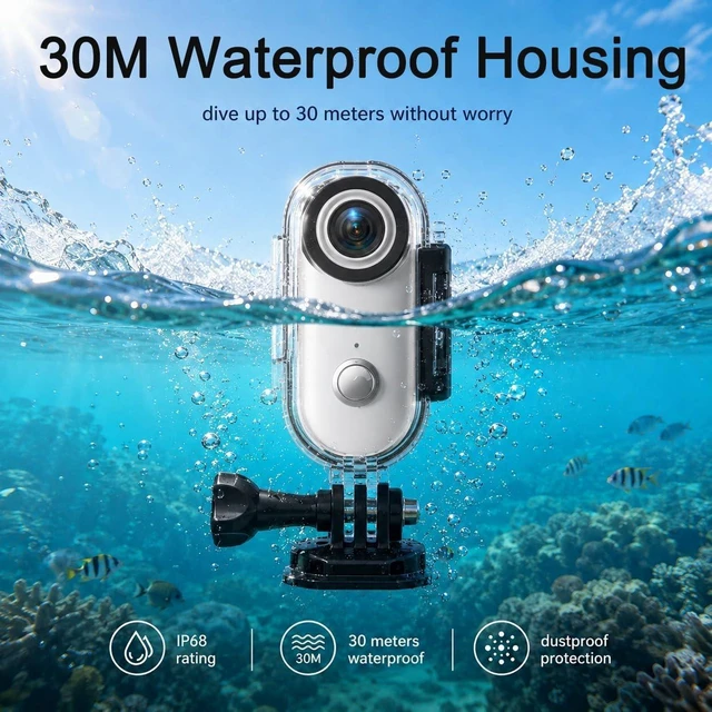 Alt view image 4 of 7 - 4K Mini Body Camera, Action Body Cam Thumb Sports Camera Hands Free Waterproof 30M POV Video Recording Wearable with Necklace,Magnetic Clip,Helmet Cam for Cycling,Ski,Motorcycle,Pets-White