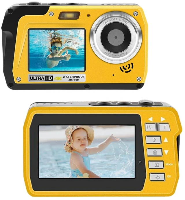 Main image of 4K Underwater Camera, Full HD 4K&48MP Compact, 10FT Waterproof Camera for Snorkeling, Surfing, Rafting, Dual-Screen for Selfie/16X Digital Zoom/Fill Light/Support 128GB Yellow