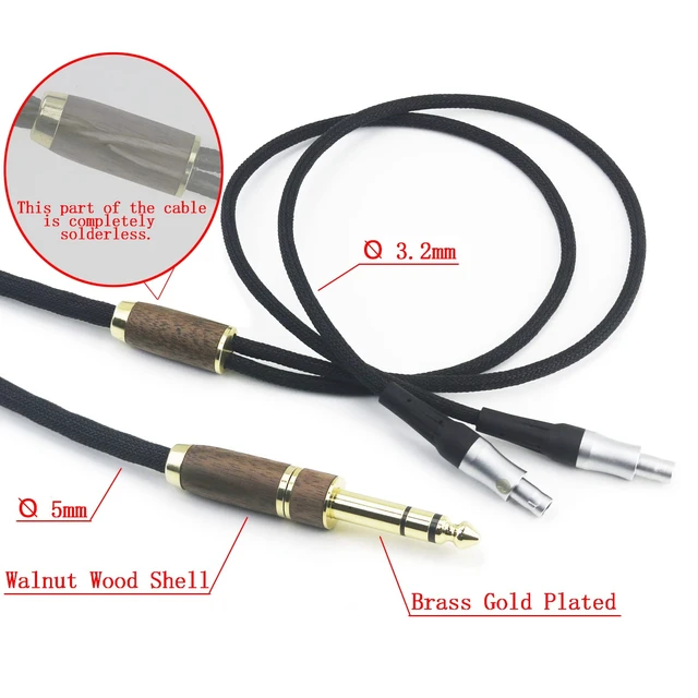 Alt view image 3 of 7 - 6N OCC Copper Silver Plated Upgrade Audio Cable Compatible with Sennheiser HD800, HD800S, HD820 Headphones with 3.5mm Male and 6.3mm Adapter Walnut Wood Shell