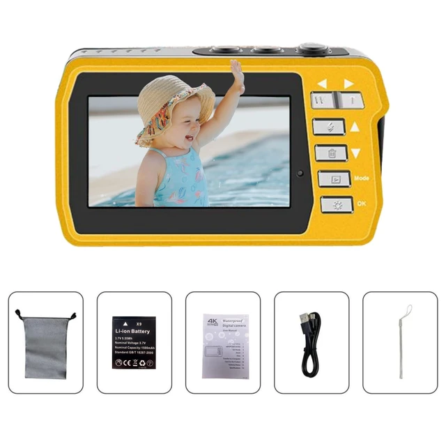 Alt view image 7 of 7 - 4K Underwater Camera, Full HD 4K&48MP Compact, 10FT Waterproof Camera for Snorkeling, Surfing, Rafting, Dual-Screen for Selfie/16X Digital Zoom/Fill Light/Support 128GB Yellow