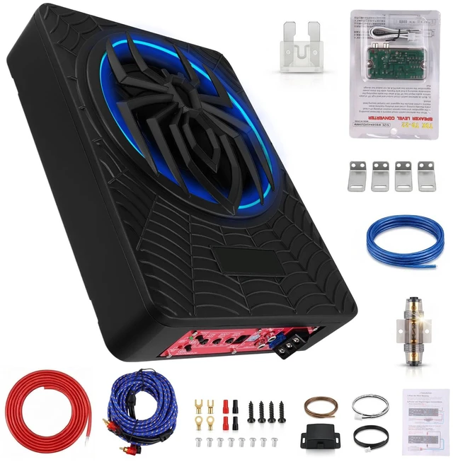 Main image of Slim Under Seat Car Subwoofer with Built in Amplifier 1000W 10 inch with 7 Color RGB Light Suitable for Trucks/SUVs/Jeeps/MPVs