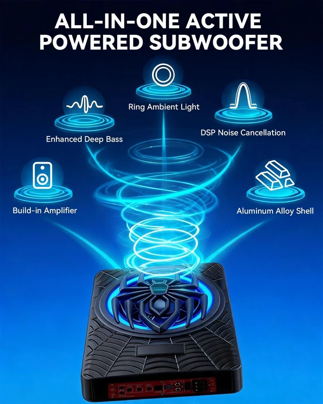 Alt view image 6 of 7 - Slim Under Seat Car Subwoofer with Built in Amplifier 1000W 10 inch with 7 Color RGB Light Suitable for Trucks/SUVs/Jeeps/MPVs