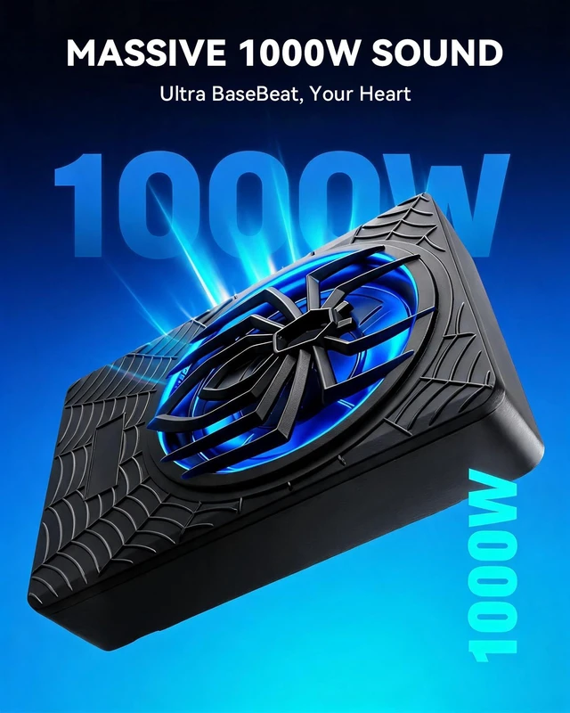 Alt view image 2 of 7 - Slim Under Seat Car Subwoofer with Built in Amplifier 1000W 10 inch with 7 Color RGB Light Suitable for Trucks/SUVs/Jeeps/MPVs
