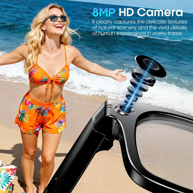 Alt view image 2 of 6 - AI Smart 4K Camera Glasses,HD 1080P Videos,Ultra-Wide Anti-Shake, Vlog Recording, AI Translation, AI Voice Assistant, Open Ears, Wi-Fi Transmission, Music Control (Sunglasses)