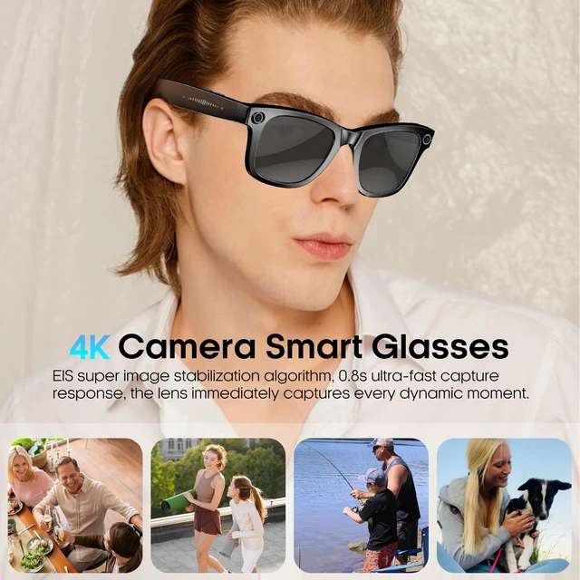 Alt view image 3 of 6 - AI Smart 4K Camera Glasses,HD 1080P Videos,Ultra-Wide Anti-Shake, Vlog Recording, AI Translation, AI Voice Assistant, Open Ears, Wi-Fi Transmission, Music Control (Sunglasses)