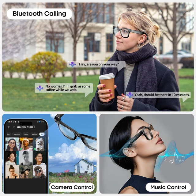 Alt view image 4 of 6 - AI Smart 4K Camera Glasses,HD 1080P Videos,Ultra-Wide Anti-Shake, Vlog Recording, AI Translation, AI Voice Assistant, Open Ears, Wi-Fi Transmission, Music Control (Sunglasses)