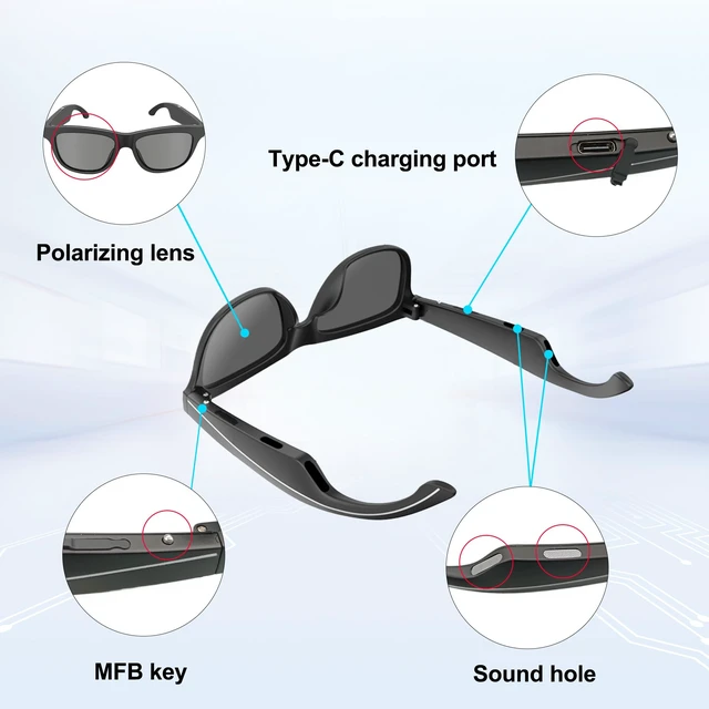 Alt view image 5 of 7 - Bluetooth Open Ear Audio Sunglasses, Polarized UV Protection, Voice Control Hands-Free Calls IP5 Waterproof Sports Smart Glasses