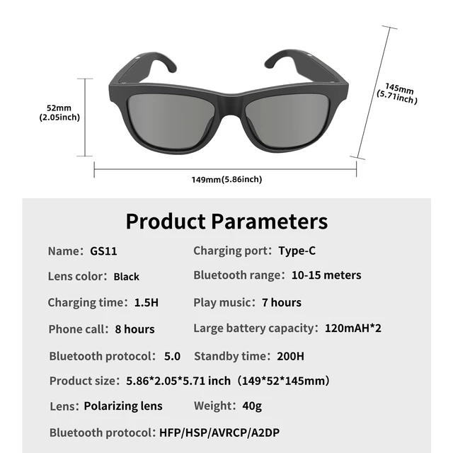 Alt view image 6 of 7 - Bluetooth Open Ear Audio Sunglasses, Polarized UV Protection, Voice Control Hands-Free Calls IP5 Waterproof Sports Smart Glasses
