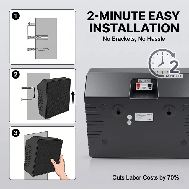 Alt view image 4 of 7 - 4 Inch Wall Mount PA Speakers, 240W Peak Indoor Wall Speakers with 100V/8 Dual Mode, Easy Installation for Household or Commercial Restaurant, Office, School Use (Pair, Black)