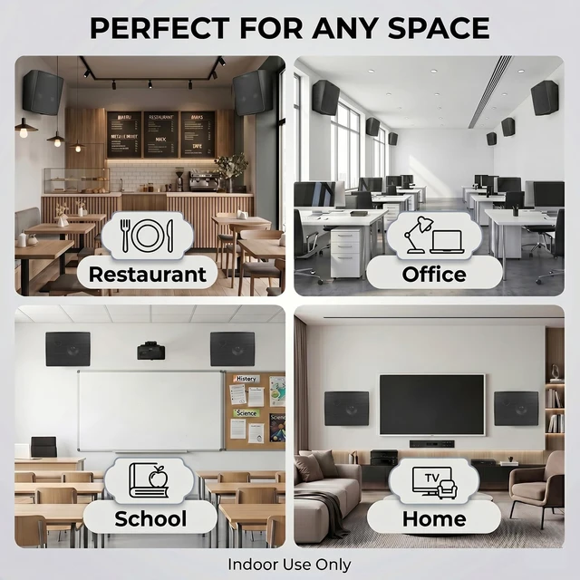 Alt view image 6 of 7 - 4 Inch Wall Mount PA Speakers, 240W Peak Indoor Wall Speakers with 100V/8 Dual Mode, Easy Installation for Household or Commercial Restaurant, Office, School Use (Pair, Black)