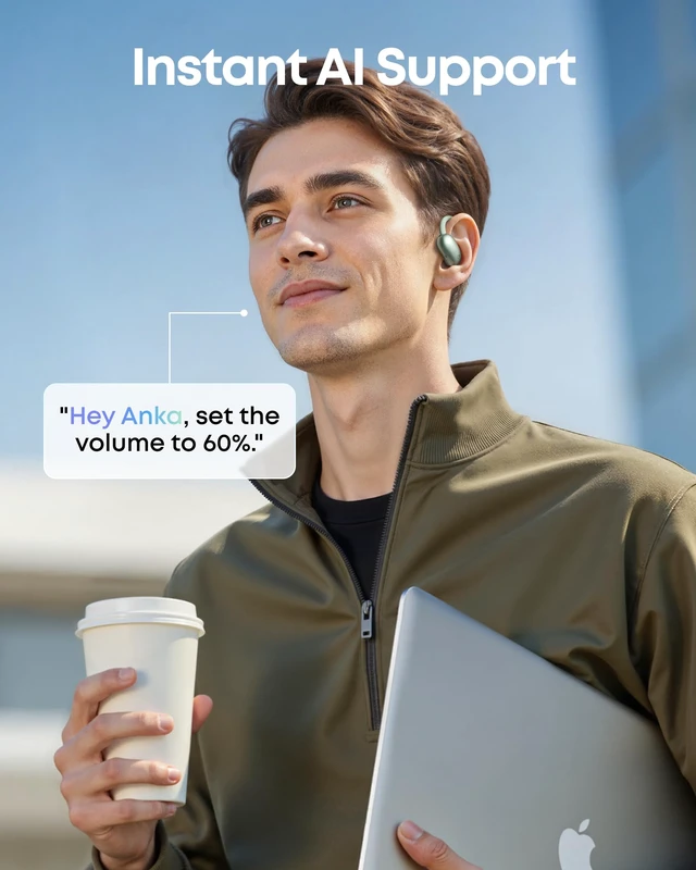 Alt view image 2 of 6 - AeroFit 2 AI Assistant by Anker, Open-Ear Headphones, Pressure-Free Fit, 2X Richer Bass, Real-Time Translation Earbuds, Hi-Res, 35H Playtime, IP55