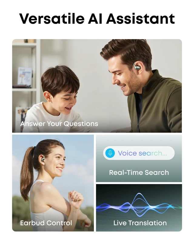 Alt view image 3 of 6 - AeroFit 2 AI Assistant by Anker, Open-Ear Headphones, Pressure-Free Fit, 2X Richer Bass, Real-Time Translation Earbuds, Hi-Res, 35H Playtime, IP55